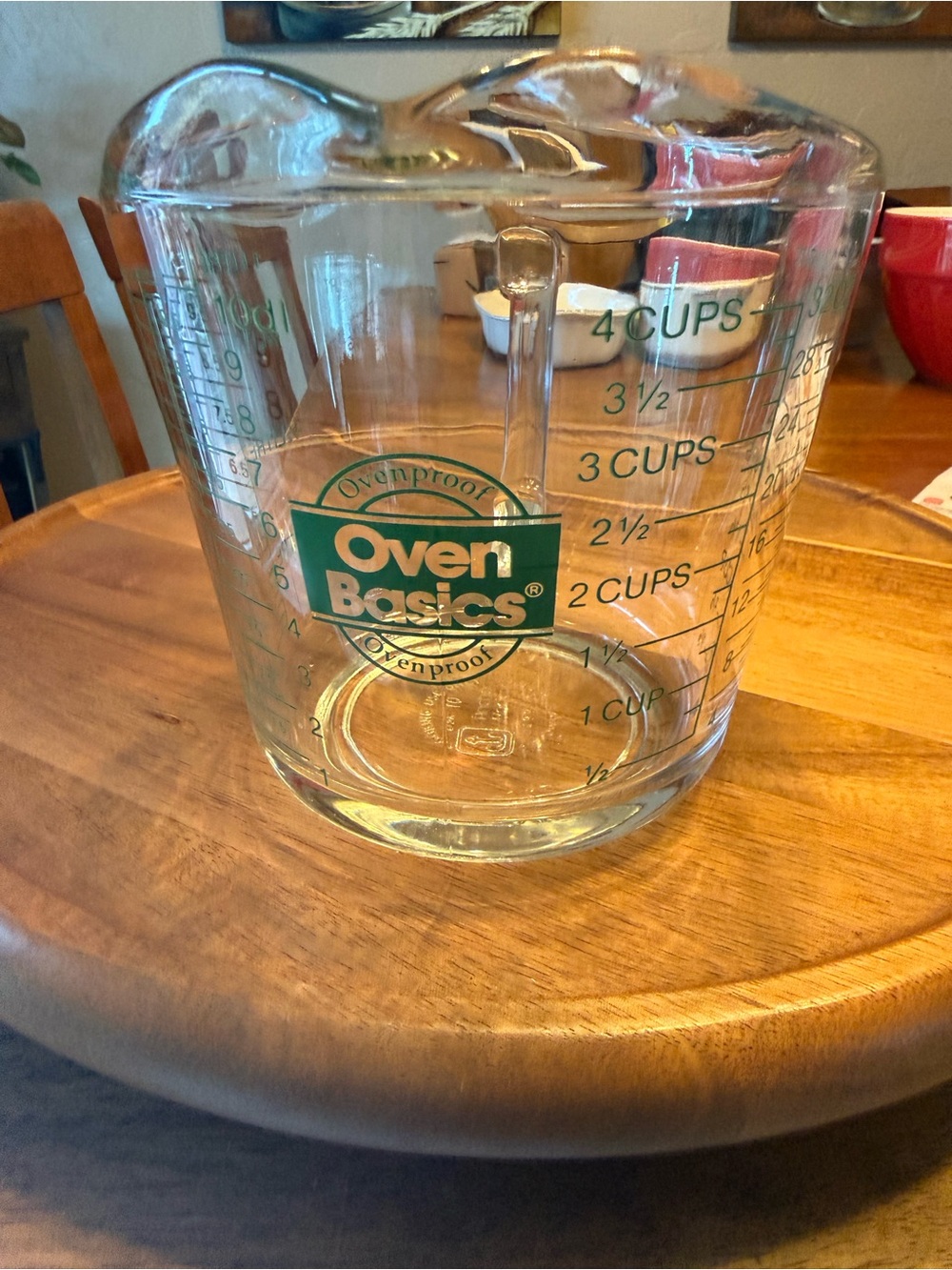 Anchor Hocking Oven Originals 4 cup Measuring Cup with Green Graphics Vintage